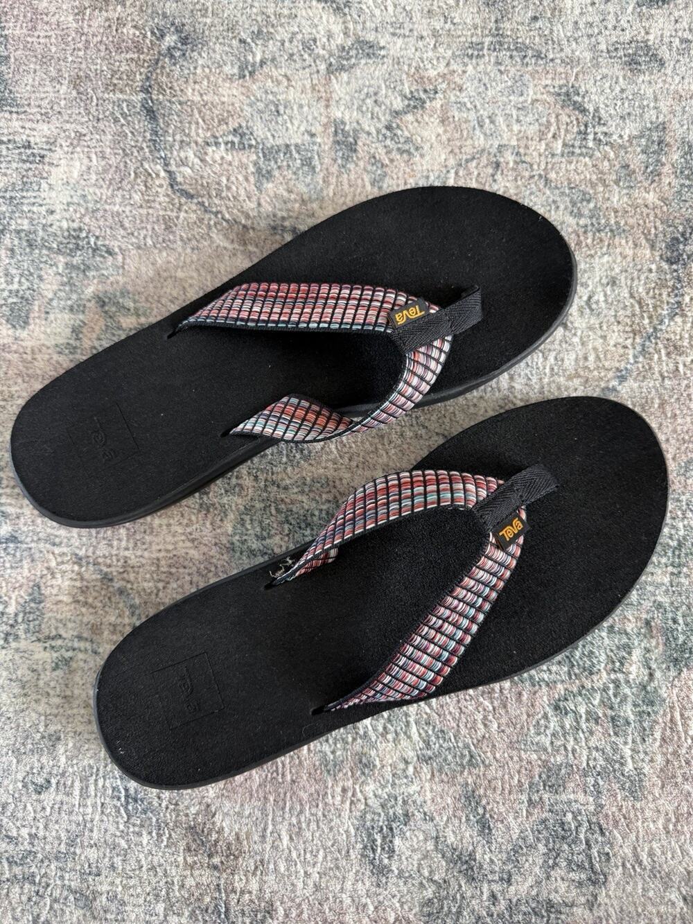 Teva Voya Women's Black Multicolor Strap Flip Flop Sandals 1019040 Size 11